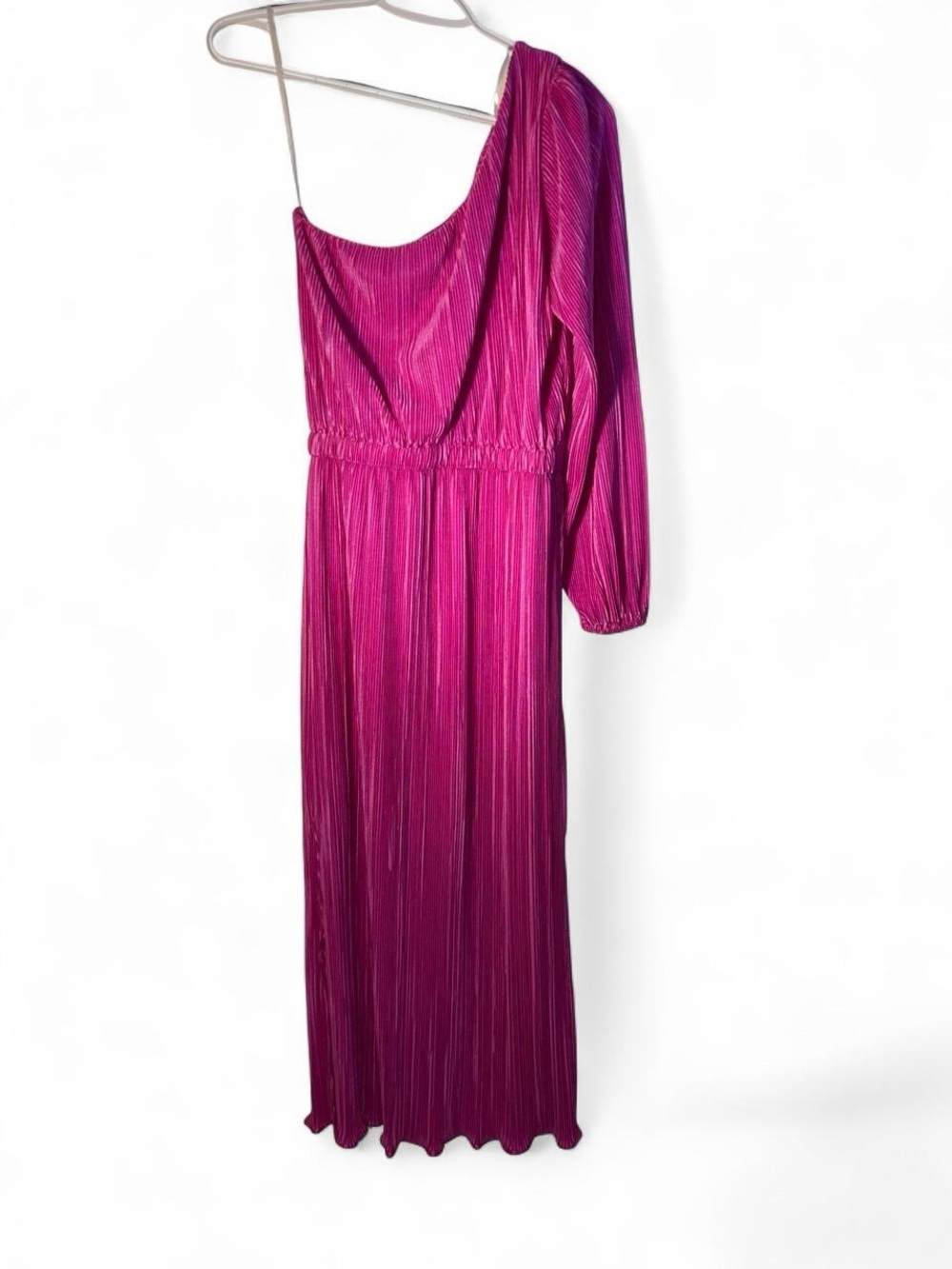 Petal & Pup One-Shoulder Hot Pink Pleated Midi Dress - Picture 3 of 7